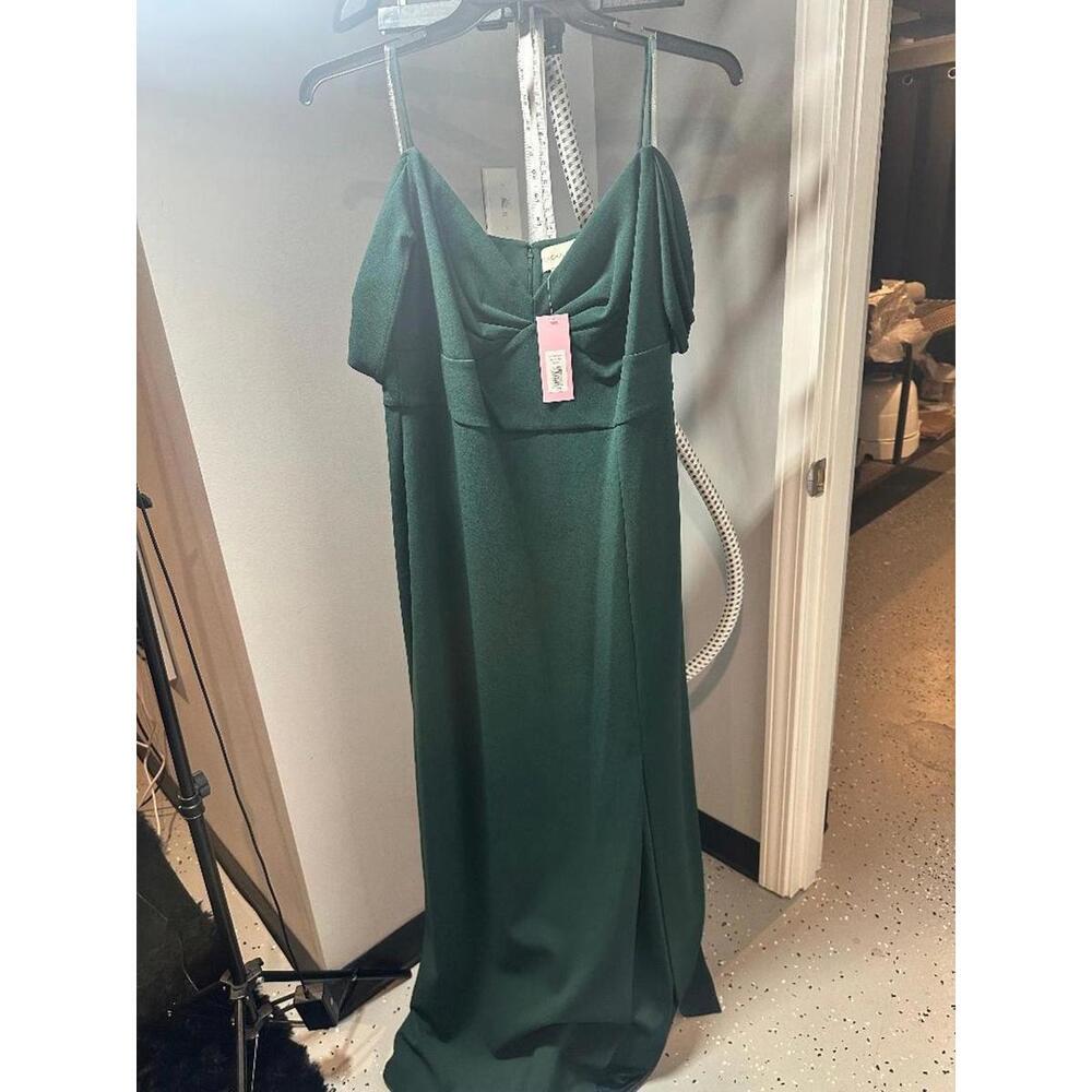 Sachin & Babi Brittany Gown 16W Emerald Green Cowl Neck Formal Dress Bridesmaid - Picture 3 of 3